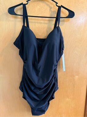32 Degrees Black Ruched One-Piece Swimsuit